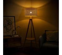 Morrigan Wooden Tripod Floor Lamp with Wicker Cane Drum Shade and Bulb ValueLights Natural One Size