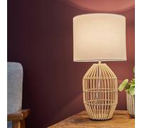 MiniSun | Small Contemporary Natural Rattan Table Lamp with a White Shade | Home Décor, Bedside & Desk Lamp