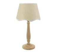 ValueLights Victoria Scallop White Trim Shade Wooden Table Lamp & Bulb