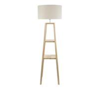 Wakefield Two Shelf Quad Wooden Floor Lamp with Linen White Trim Drum Lamp Shade ValueLights Natural One Size