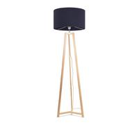ValueLights | Natural Wood Tripod Floor Lamp with Navy Blue Fabric Drum Lampshade Living Room Light | Floor Lamps, Home Décor & Improvement Essential | Included LED Bulb