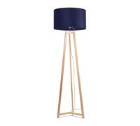 Lottie Natural Wood Tripod Floor Lamp with Velvet Drum Shade and LED Bulb ValueLights Blue One Size