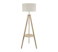 ValueLights | Natural Wood Tripod Floor Lamp with Storage Shelf and White Trim Drum Shade Living Room Lounge Light | Floor Lamps, Home Décor & Improvement Essential | Included LED Bulb