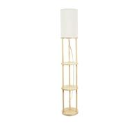 ValueLights | Natural Wooden 3 Tier Shelf Floor Lamp with Fabric Cylinder Lampshade Living Room Light | Floor Lamps, Home Décor & Improvement Essential | Included LED Bulb