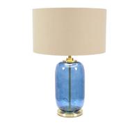 ValueLights | Navy Blue Glass and Gold Detail Table Lamp with Beige/Gold Shade | Home Décor, Bedside & Desk Lamp