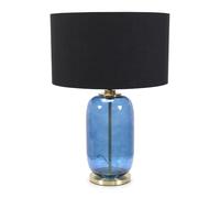 Leigh Fabric Drum Shade with Navy Blue Glass and Gold Trim Table Lamp with Bulb ValueLights Black One Size