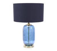 ValueLights | Navy Blue Glass and Gold Detail Table Lamp with Drum Shade | Home Décor, Bedside & Desk Lamp | Includes Bulb