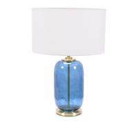 ValueLights | Navy Blue Glass and Gold Detail Table Lamp with White Drum Shade | Home Décor, Bedside & Desk Lamp | Includes Bulb