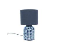 ValueLights | Navy Blue Textured Scallop Effect Ceramic Table Lamp with Fabric Drum Lampshade Living Room Bedroom Light - LED Bulb Included | Table Lamps & Home Improvements Essential