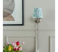 Valuelights Neely Plug In Brushed Chrome Easy Fit Wall Light With Blue Pleated Fabric Tapered Lampshade - Bulb Included