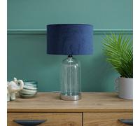 Valuelights Nelly Glass And Silver Chrome Metal Bedside Table Lamp With A Navy Blue Velvet Lampshade - Bulb Included