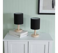 Nelly Pair of Wooden Base Bedside Table Lamps ValueLights Black One Size