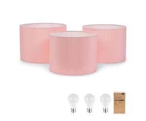 ValueLights | Nesting Fabric Drum Light Shades in Blush Pink | Lamp Shades, Home Décor & Improvement Essential | Pack of 3 | 3 Sizes (S/M/L) | Includes Bulb [3000K Warm White] | 30cm Shade Width