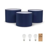 ValueLights | Nesting Fabric Drum Light Shades in Navy Blue | Lamp Shades, Home Décor & Improvement Essential | Pack of 3 | 3 Sizes (S/M/L) | Includes Bulb [3000K Warm White] | 300cm Shade Width