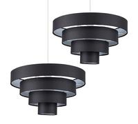 MiniSun | Modern 4 Tier Black Fabric Ceiling Light Shades | Pendant Lights, Home Décor & Improvement Essential | Set of 2 | 40cm Shade Width