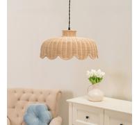 Valuelights Nevaeh Rattan Wicker Scallop Easy Fit Ceiling Light Shade And Bulb (D)38Cm
