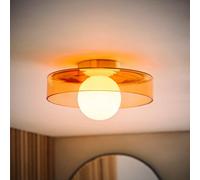 ValueLights | Newbury Amber Glass IP44 Flush Ceiling Light and Bulb | Bathroom Ceiling Light, Home Décor & Improvement Essential | Bulb Included