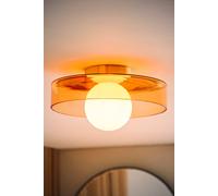 Valuelights Newbury Amber Glass Ip44 Flush Ceiling Light And Bulb