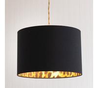 Valuelights Oasis Black Fabric With Leopard Print Inner Drum Small Lamp Shade And Bulb (D)30.5Cm