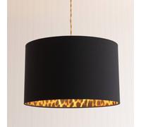 ValueLights | Oasis Black Fabric with Leopard Print Inner Drum Small Lamp Shade with LED Bulb | 305mm Shade Width