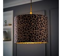 Valuelights Oasis Leopard Print Fabric With Metallic Gold Inner Drum Lamp Shade And Bulb (D)25Cm