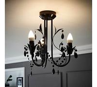 Valuelights Odelia Gloss Black Shabby Chic 3 Way Ceiling Light Chandelier With Decorative Black Jewel Beads