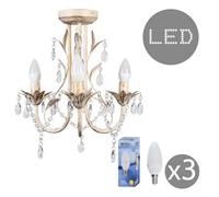 Valuelights Odelia Traditional Style Distressed Cream Shabby Chic 3 Way Ceiling Light Chandelier With Led Bulbs