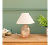 Valuelights Olivet Pair Of Blush Pink Glass Table Lamps With Fabric Tapered Lampshade Bedside Light - Bulbs Included