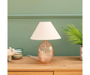 Valuelights Olivet Pair Of Blush Pink Glass Table Lamps With Fabric Tapered Lampshade Bedside Light - Bulbs Included