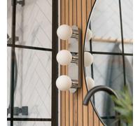 Valuelights Orbital 3 Way Bar Opal Glass Globe Ip44 Rated Bathroom Flush Wall Ceiling Light In Metallic Silver Metallic Silver