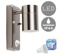 MiniSun | Modern Stainless Steel Wall Down Light with PIR Motion Sensor | Outdoor Wall Lights, Home Décor & Improvement Essential | Includes 5W LED Bulb [6500K Cool White]