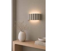 Valuelights Pablo Curved Ribbed Ceramic Flush Wall Sconce Light In Light Grey Light Grey