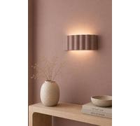 Valuelights Pablo Curved Ribbed Ceramic Flush Wall Sconce Light With Bulb In Dusty Pink Dusty Pink