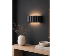 Valuelights Pablo Curved Ribbed Ceramic Flush Wall Sconce Light With Bulb In Navy Navy