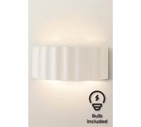 Valuelights Pablo Curved Ribbed Ceramic Flush Wall Sconce Light With Bulb In Soft White Soft White