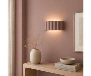 Valuelights Pablo Dusky Pink Curved Ribbed Ceramic Flush Wall Sconce Light