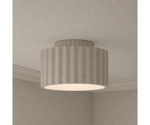 Valuelights Pablo Moss Green Ribbed Ceramic Round Flush Ceiling Light With Bulb