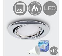 Valuelights Pack Of 10 Fir Chrome Tiltable Gu10 Recessed Ceiling Downlights - Complete With 5W Led Bulbs 3000K Warm White