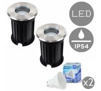 Valuelights Pack Of 2 Bushed Chrome Ip54 Rated Outdoor Garden Walk Over Lights Complete With 5W Gu10 Led Bulbs 3000K Warm White