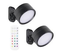 Pack of 2 - Easy Fit Wall Light Rechargeable LED Spotlight, RGB Colour Changing, 360° Rotatable Touch Control Wireless Wall Mounted Light - Black