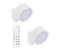 Pack of 2 - Easy Fit Wall Light Rechargeable LED Spotlight, RGB Colour Changing, 360° Rotatable Touch Control Wireless Wall Mounted Light - White
