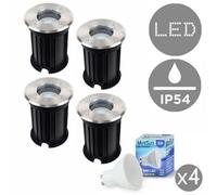 Valuelights Pack Of 4 Bushed Chrome Ip54 Rated Outdoor Garden Walk Over Lights Complete With 5W Gu10 Led Bulbs 3000K Warm White