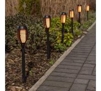 Valuelights Pack Of 6 - Solar Powered Outdoor Black Spike Lights With Flame Effect Black