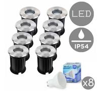 Valuelights Pack Of 8 Bushed Chrome Ip54 Rated Outdoor Garden Walk Over Lights Complete With 5W Gu10 Led Bulbs 3000K Warm White