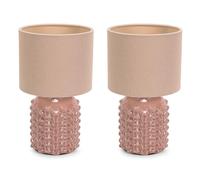 Asha Pair of Ceramic Pink Geometric Table Lamps with Drum Lamp Shades ValueLights Natural One Size