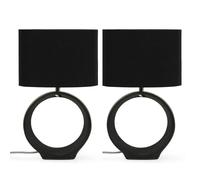 ValueLights | Pair of - Black Hoop Ceramic Table Lamps with a Fabric Lampshade Living Room Bedroom Bedside Light + LED Bulbs | Table Lamps & Home Improvements Essential