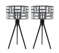 ValueLights | Pair of - Black Tripod Table Lamp with Clear Acrylic Jewel Drum Lampshade Living Room Bedside Light - LED Bulbs Included | Table Lamps & Home Improvements Essential
