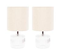 ValueLights | Pair of - Clear Glass Base Table Lamp with Natural Fabric Drum Lampshade Living Room Bedside Light | Table Lamps & Home Improvements Essential