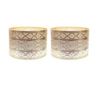ValueLights | Pair of Easy Fit Moroccan Style Gold Ceiling Pendant Drum Light Shade for Living Room Bedroom Hallway LED Bulbs Included | Shades & Home Improvements Essential | 310mm Shade Width