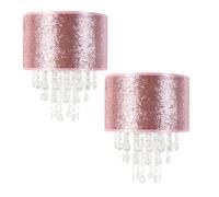 ValueLights | Pair of Easy Fit Pink Glitter Cylinder Ceiling Pendant Drum Light Shade with Clear Acrylic Jewel Droplets | Shades & Home Improvements Essential | 280cm Shade Width